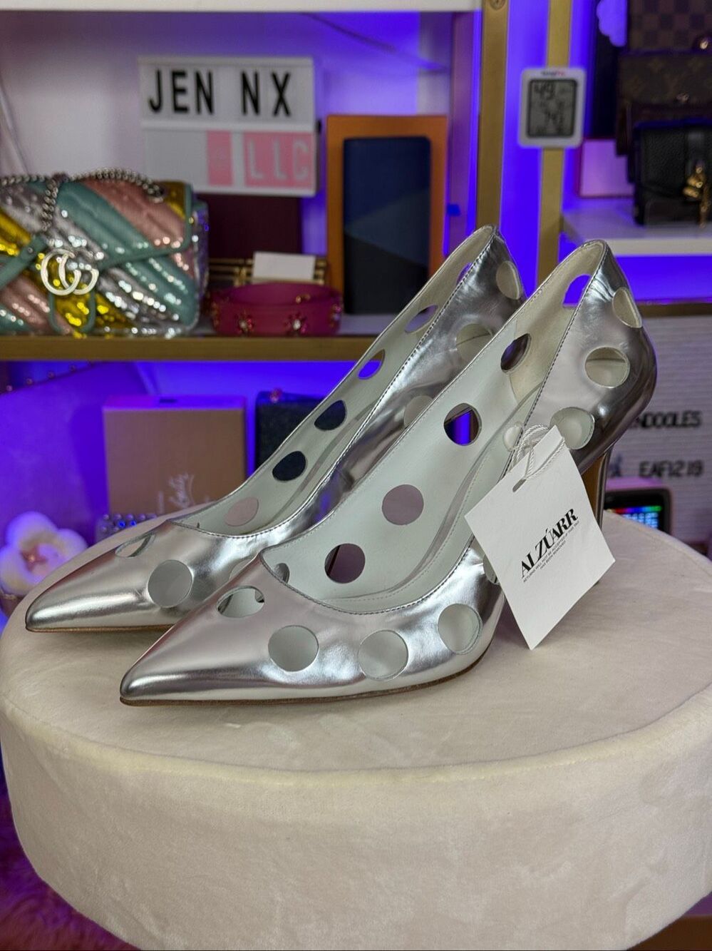 Nwt Alzuarr Cece Silver Leather Pump Women’s Heels size 43 US 12